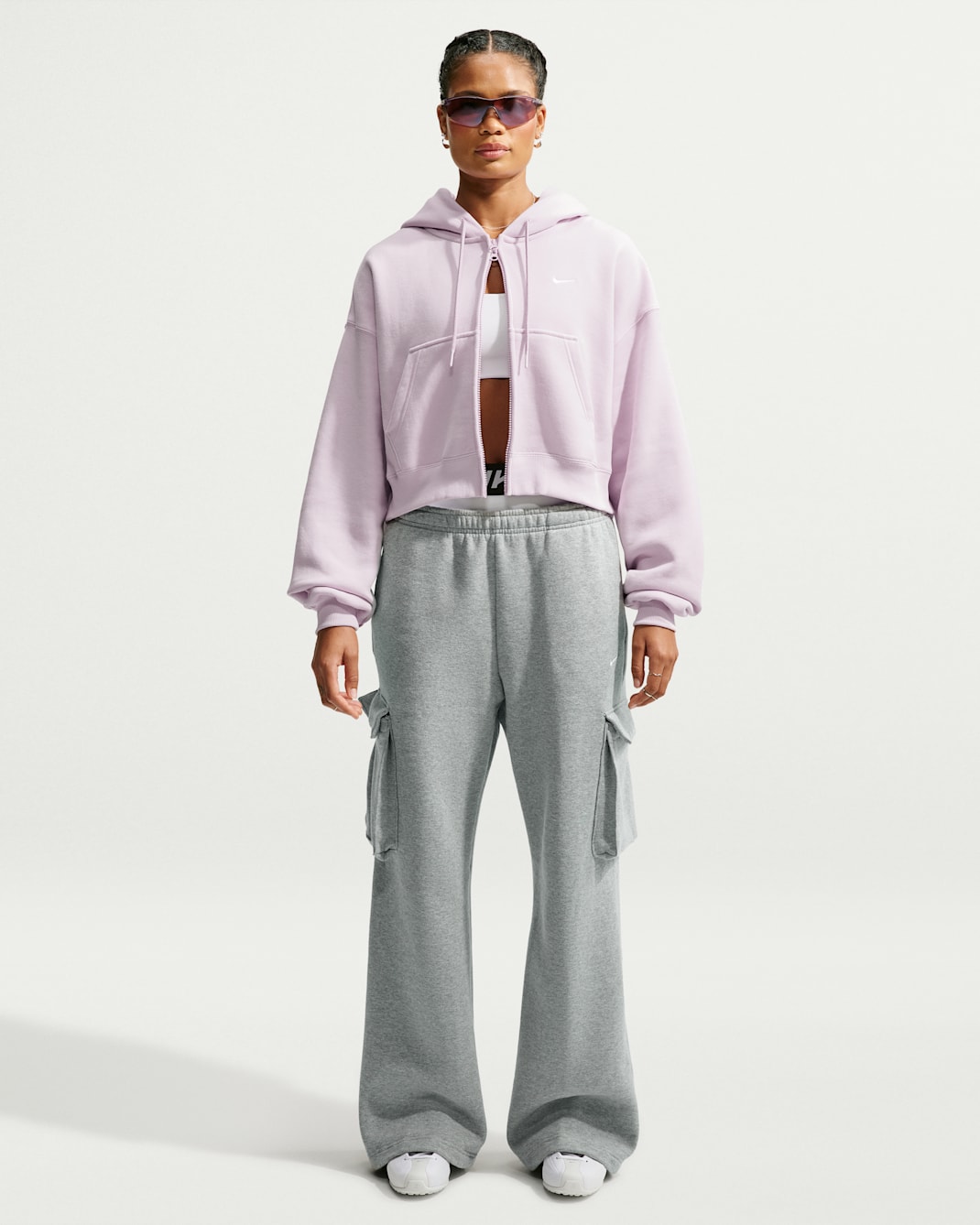 Nike Studio Fleece Medium Weight Women's Oversized High-Rise Cargo Pants - Dark Grey Heather/Sail