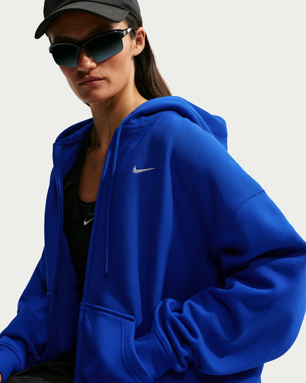 Ekstra stor Nike Studio Fleece Heavyweigth hettegenser med glidelås til dame - Old Royal/Sail