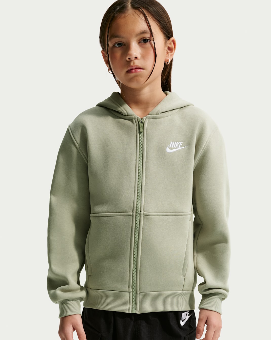 Nike Sportswear Club Fleece Big Kids' Full-Zip Hoodie - Spruce Fog/White