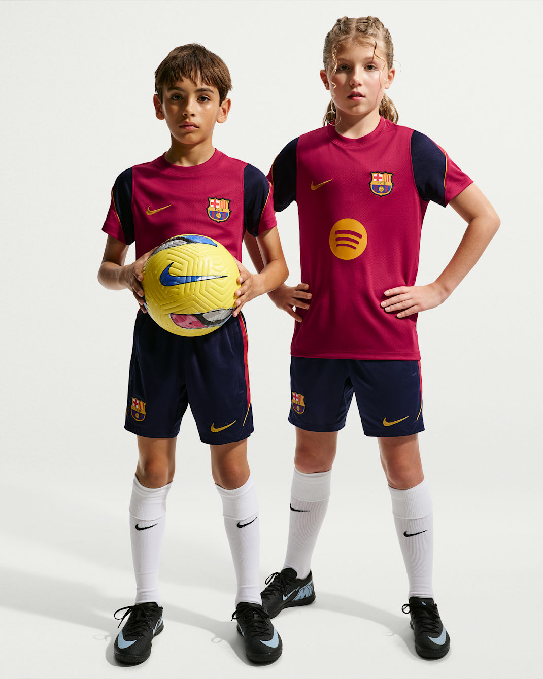 FC Barcelona Strike Big Kids' Nike Dri-FIT Soccer Knit Shorts - Blackened Blue/Noble Red/Mineral Yellow