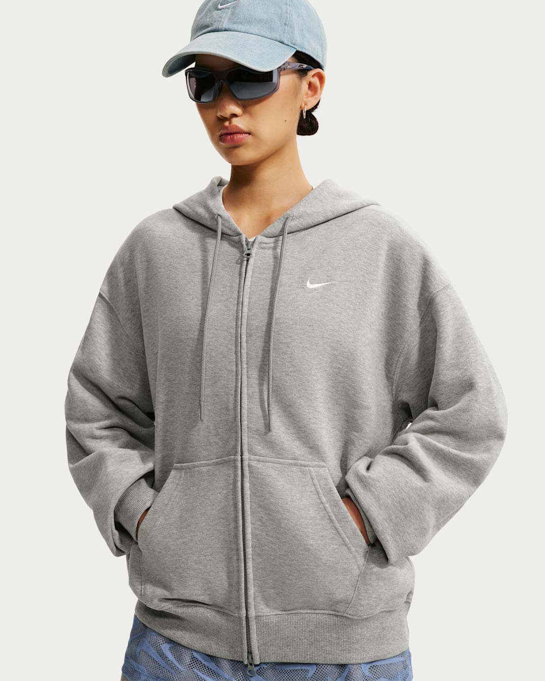 Nike Studio Fleece Lightweight Women's Oversized Full-Zip Hoodie - Dark Grey Heather/Sail