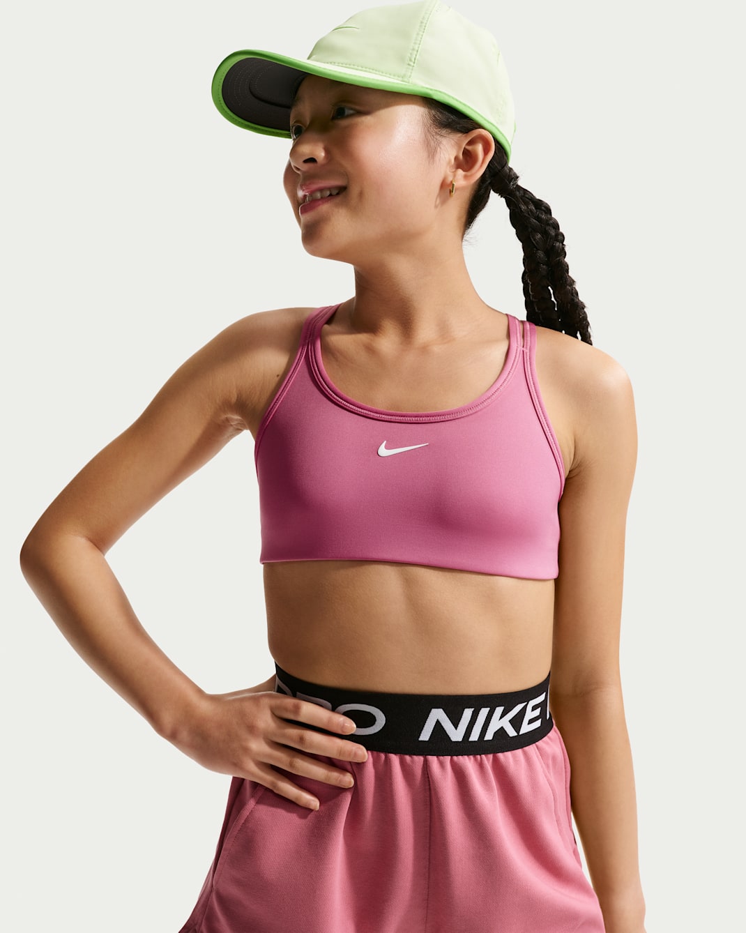 Nike Pro Swoosh Girls' Sports Bra - Peony/Black/White