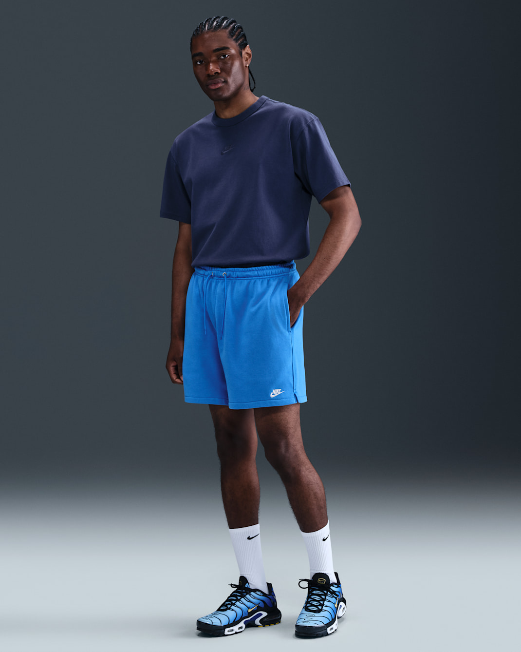 Nike Club Men's French Terry Flow Shorts - Light Photo Blue/Light Photo Blue/White