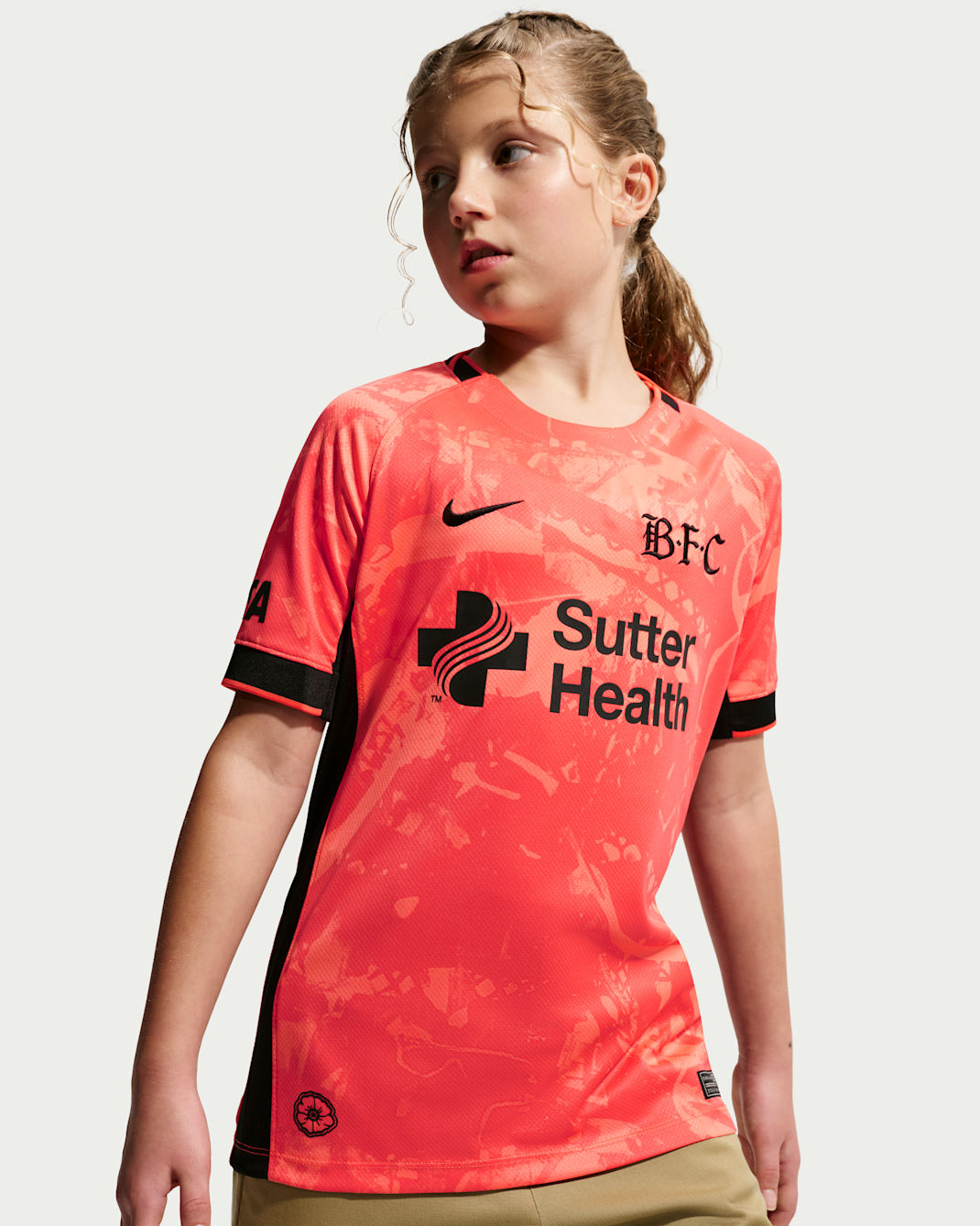 Bay FC Stadium Away Big Kids' Nike Dri-FIT NWSL Replica Jersey - Rush Coral