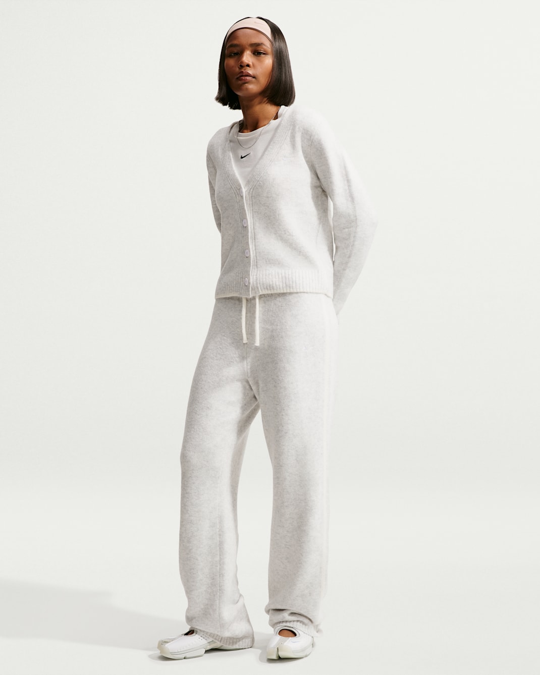Nike Sportswear Chill Knit Women's Mid-Rise Trousers - Birch Heather/White/White