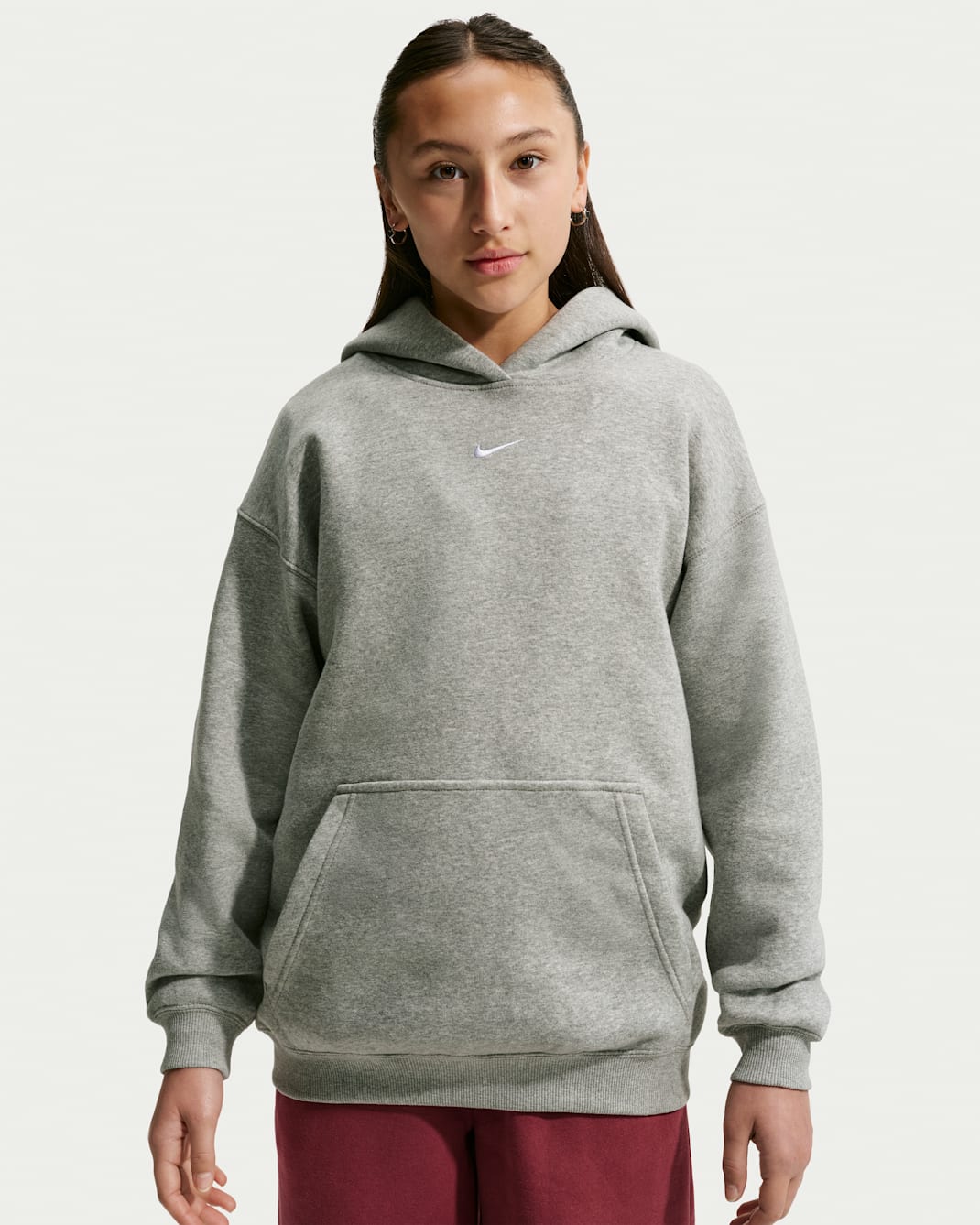 Nike Sportswear Studio Fleece Girls' Oversized Pullover Hoodie - Dark Grey Heather/White