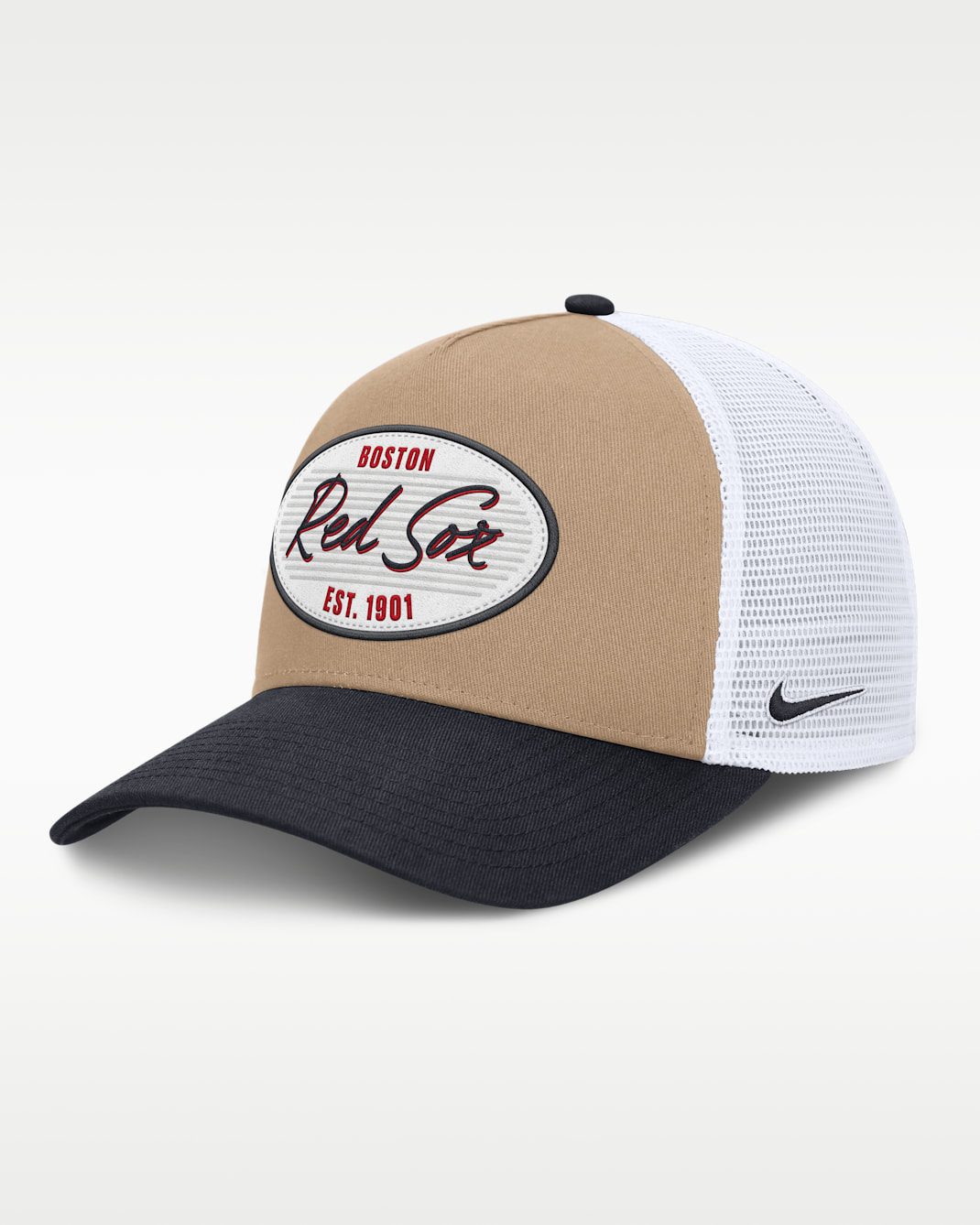 Boston Red Sox Rise Men's Nike MLB A-Frame Trucker Adjustable Hat - Khaki/Navy/Navy
