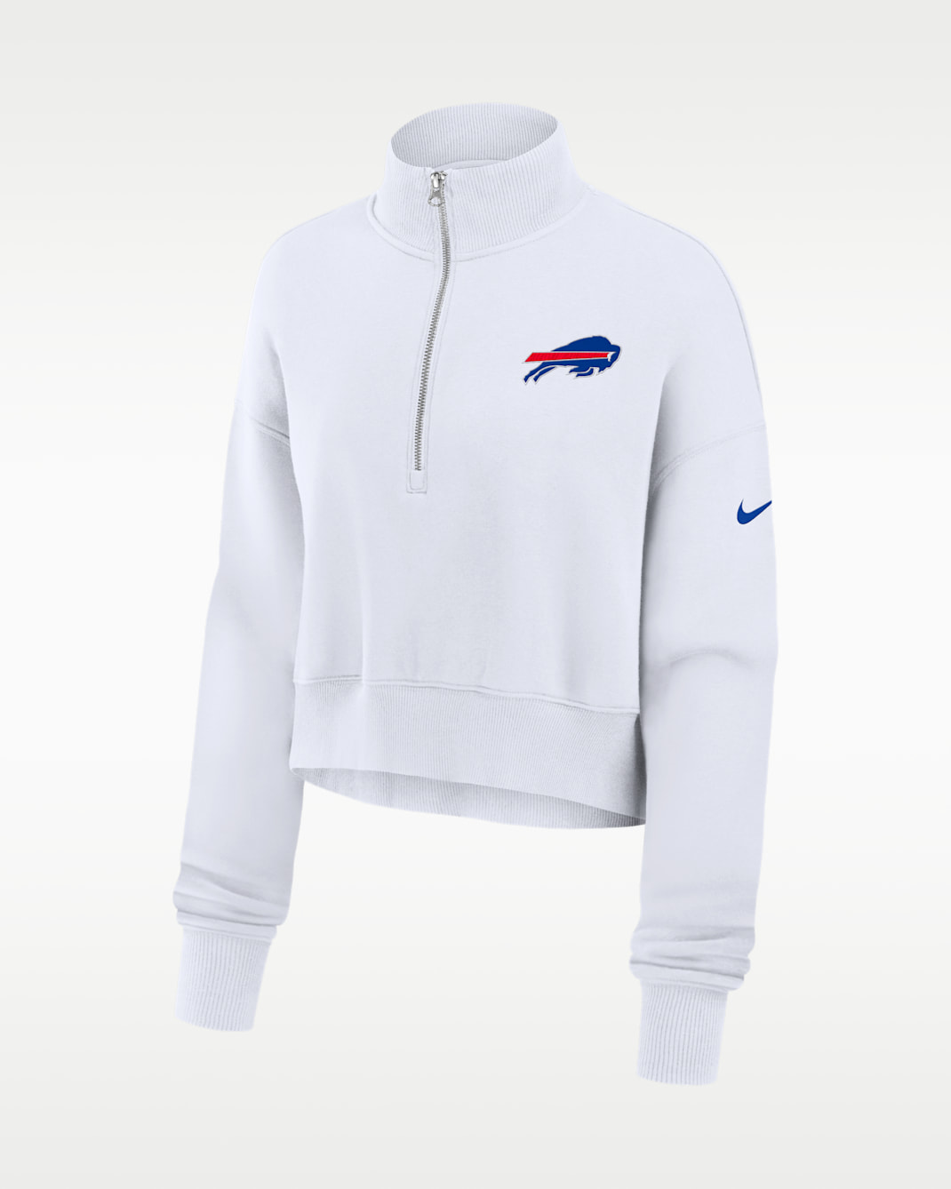 Buffalo Bills Primetime Phoenix Women's Nike NFL Oversized Cropped 1/4-Zip Crew - White