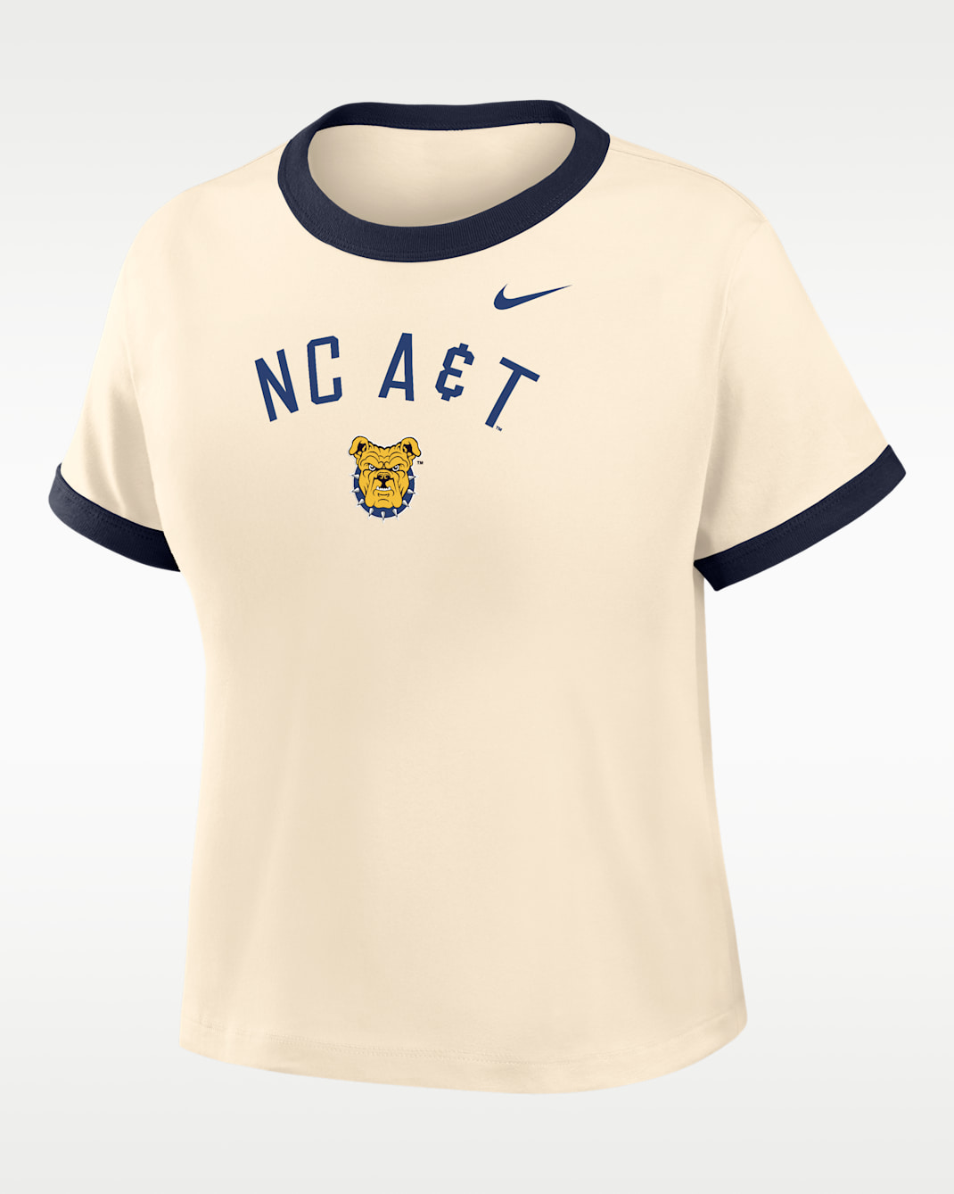 Playera cropped Ringer para mujer Nike College (North Carolina A&T University) - Natural/Negro