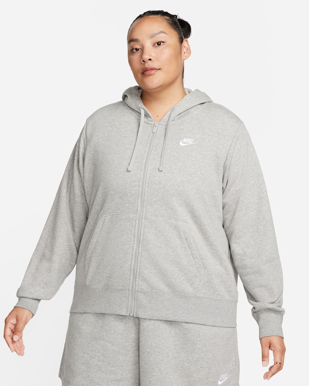 Sudadera con gorro de cierre completo para mujer Nike Sportswear Club Fleece (talla grande) - Gris oscuro jaspeado/Blanco