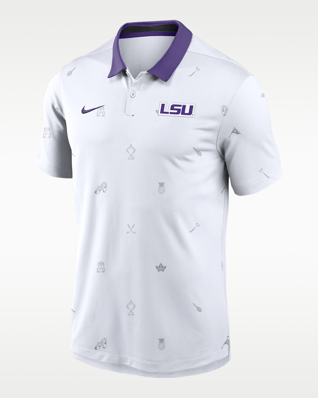 Polo universitario LSU Vapor Pattern para hombre con tecnología Nike Dri-FIT - Blanco/Morado