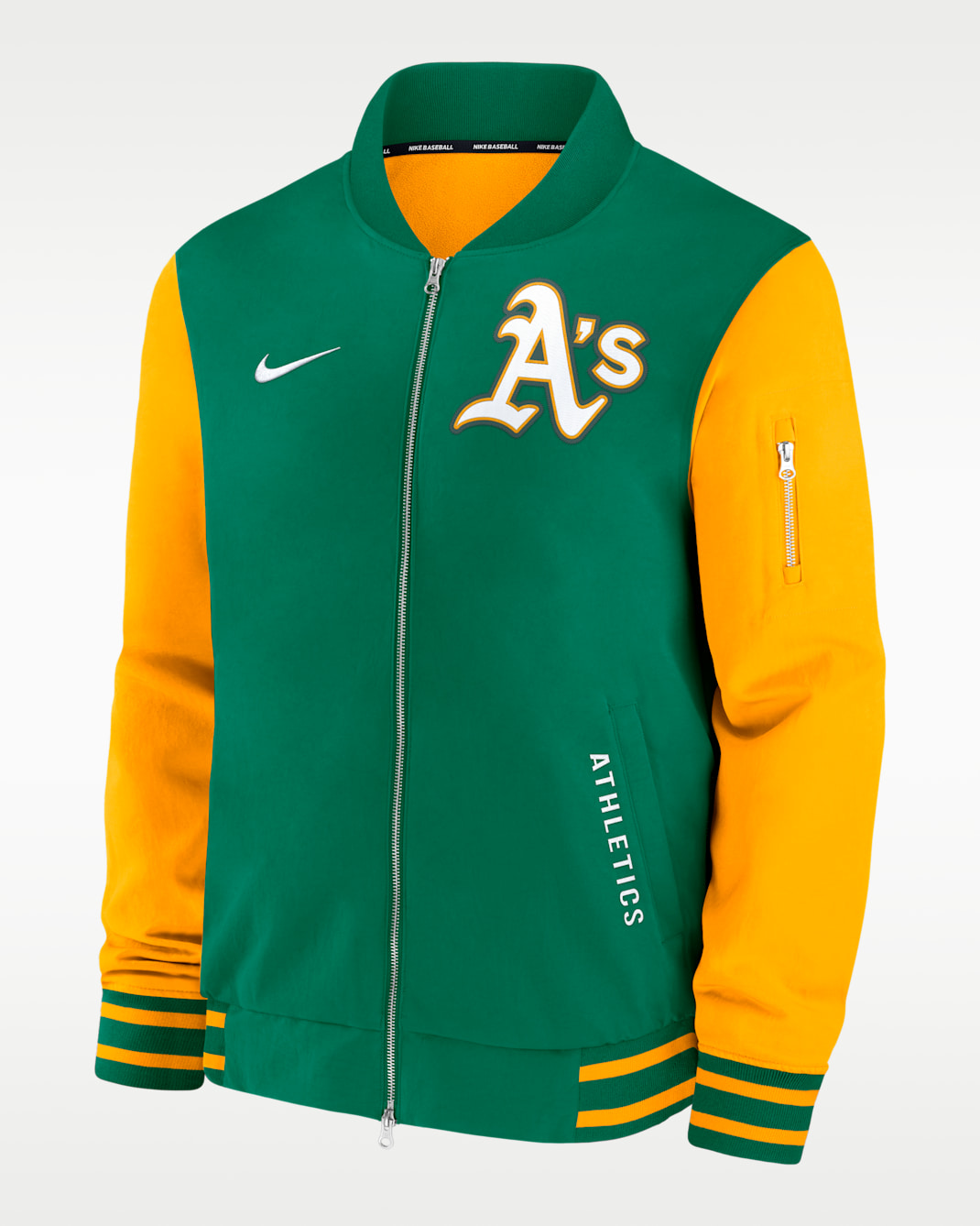 Athletics Authentic Collection Dugout Men's Nike MLB Full-Zip Bomber Jacket - Kelly Green