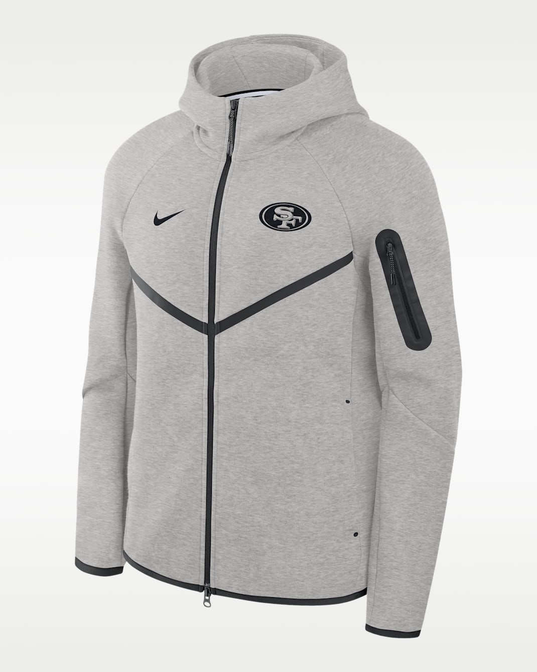 San Francisco 49ers Top Billing Tech Fleece Windrunner Men's Nike NFL Full-Zip Hooded Jacket - Grey Heather/Black