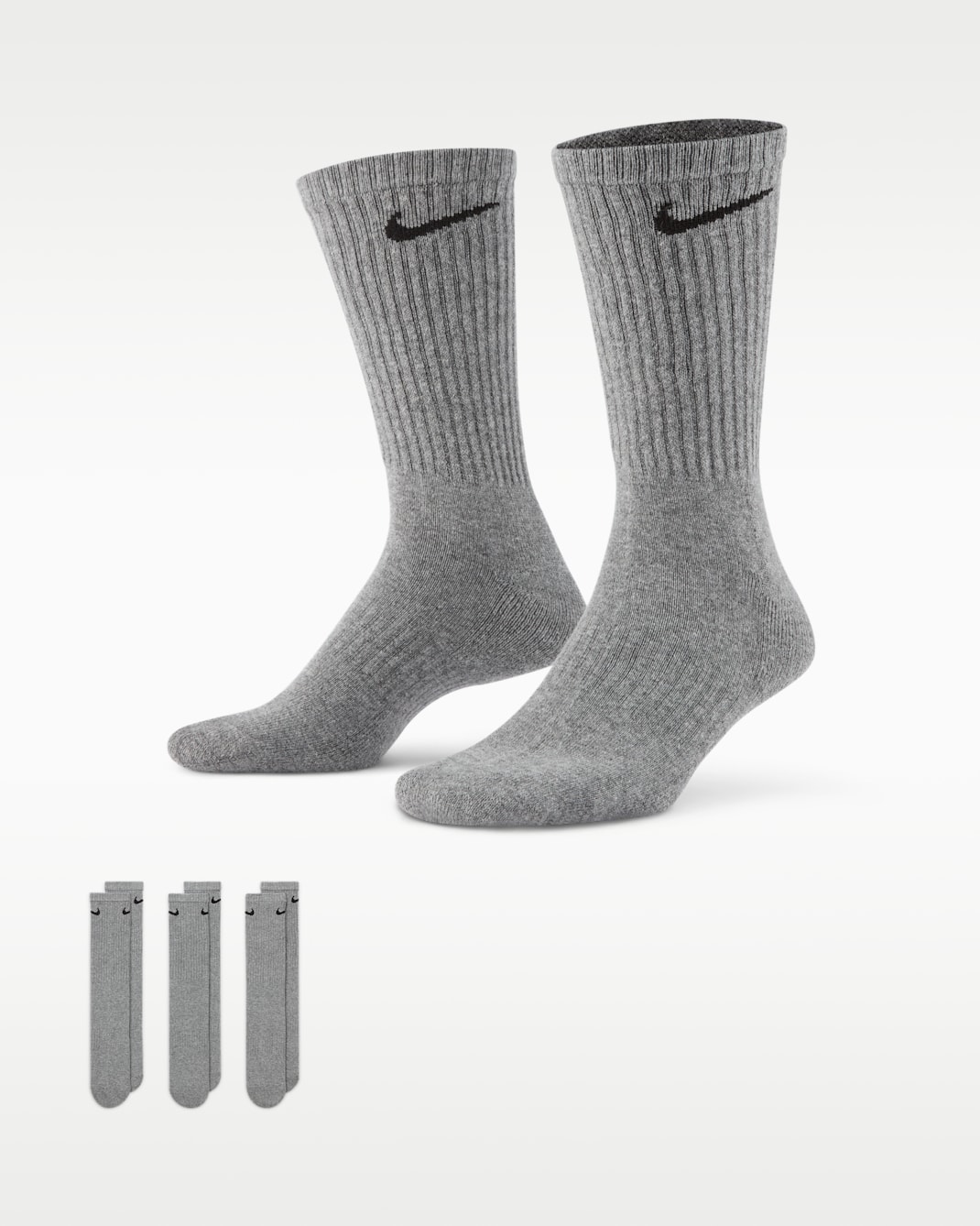 Nike Everyday Cushioned Training Crew Socks (3 Pairs) - Carbon Heather/Black