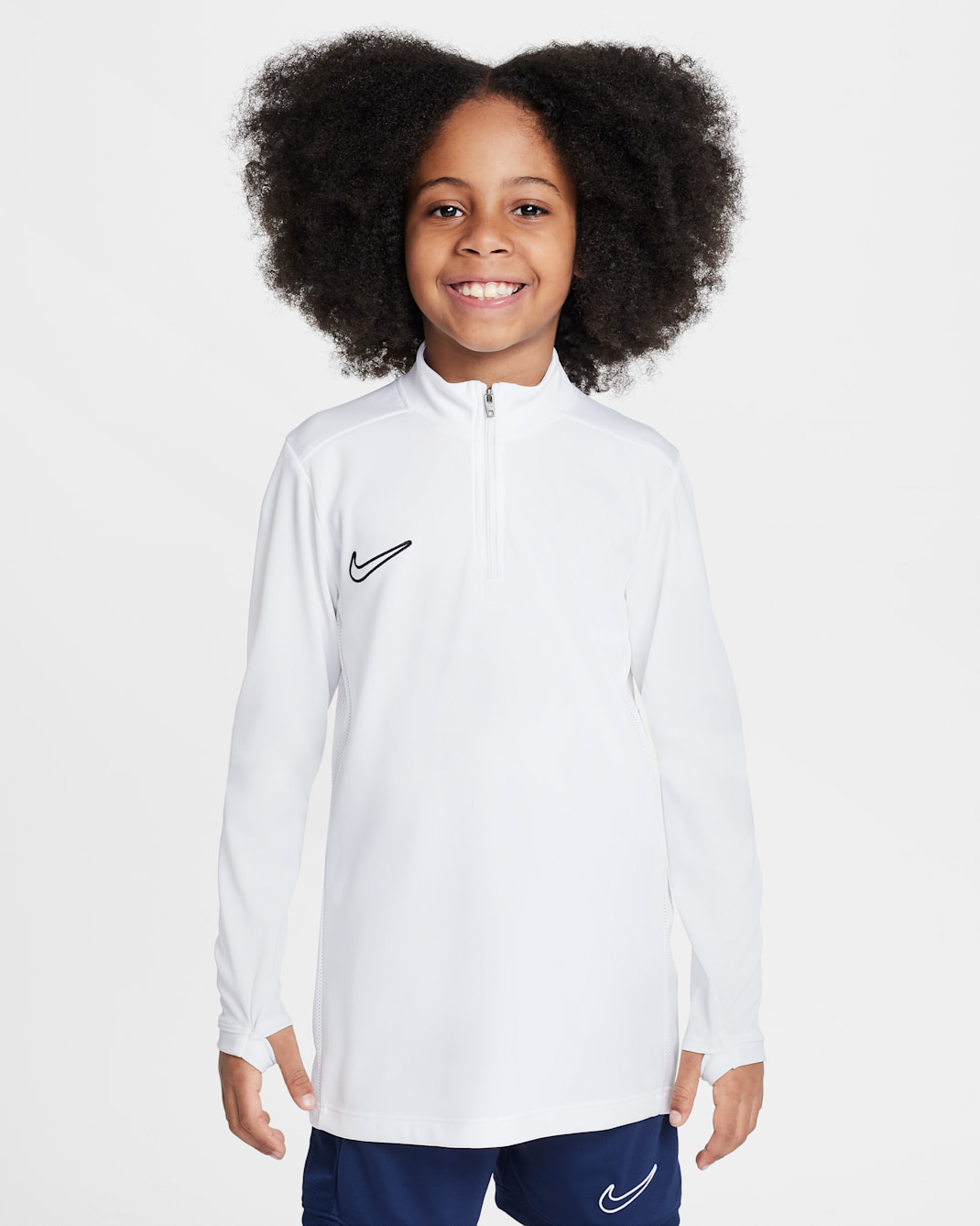Haut d'entraînement de foot à manches longues et 1/4 de zip Dri-FIT Nike Academy pour ado - Blanc/Blanc/Noir