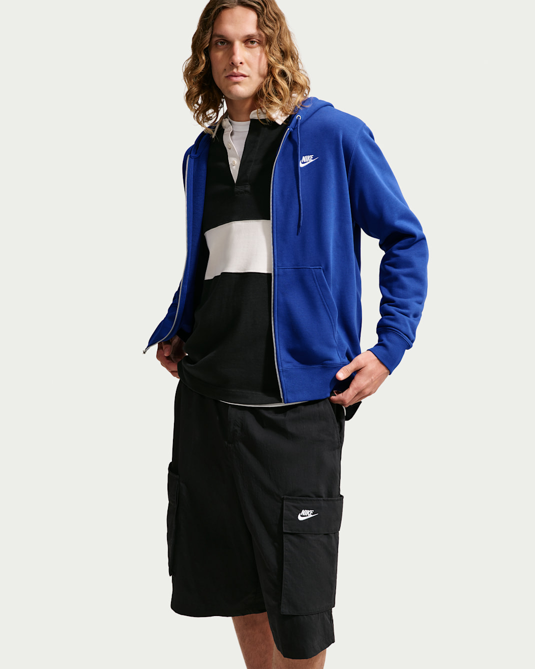 Sudadera con gorro de French Terry con cierre largo para hombre Nike Club - Azul royal intenso/Azul royal intenso/Blanco