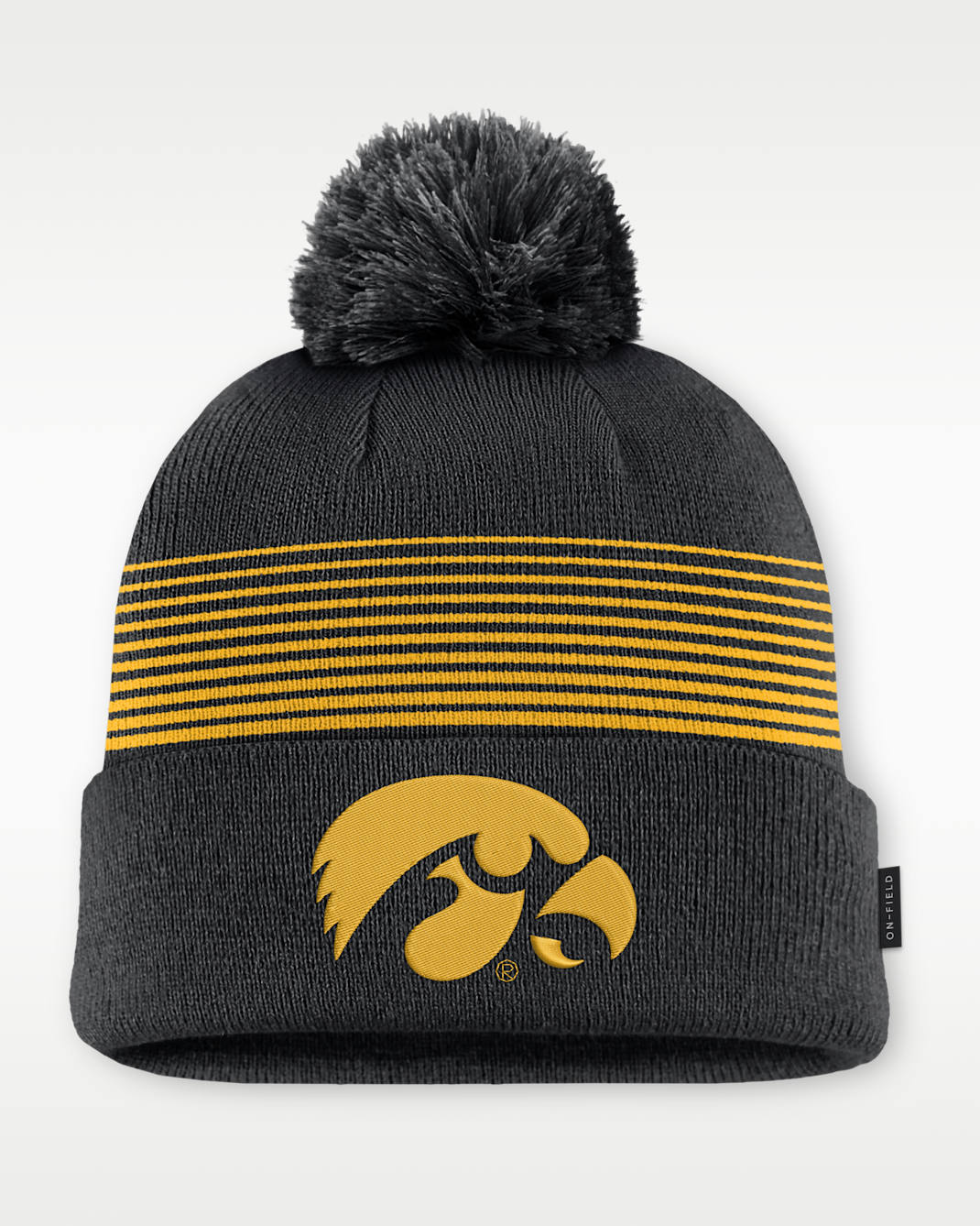 Iowa Sideline Peak Men's Nike College Cuffed Pom Beanie - Black/University Gold