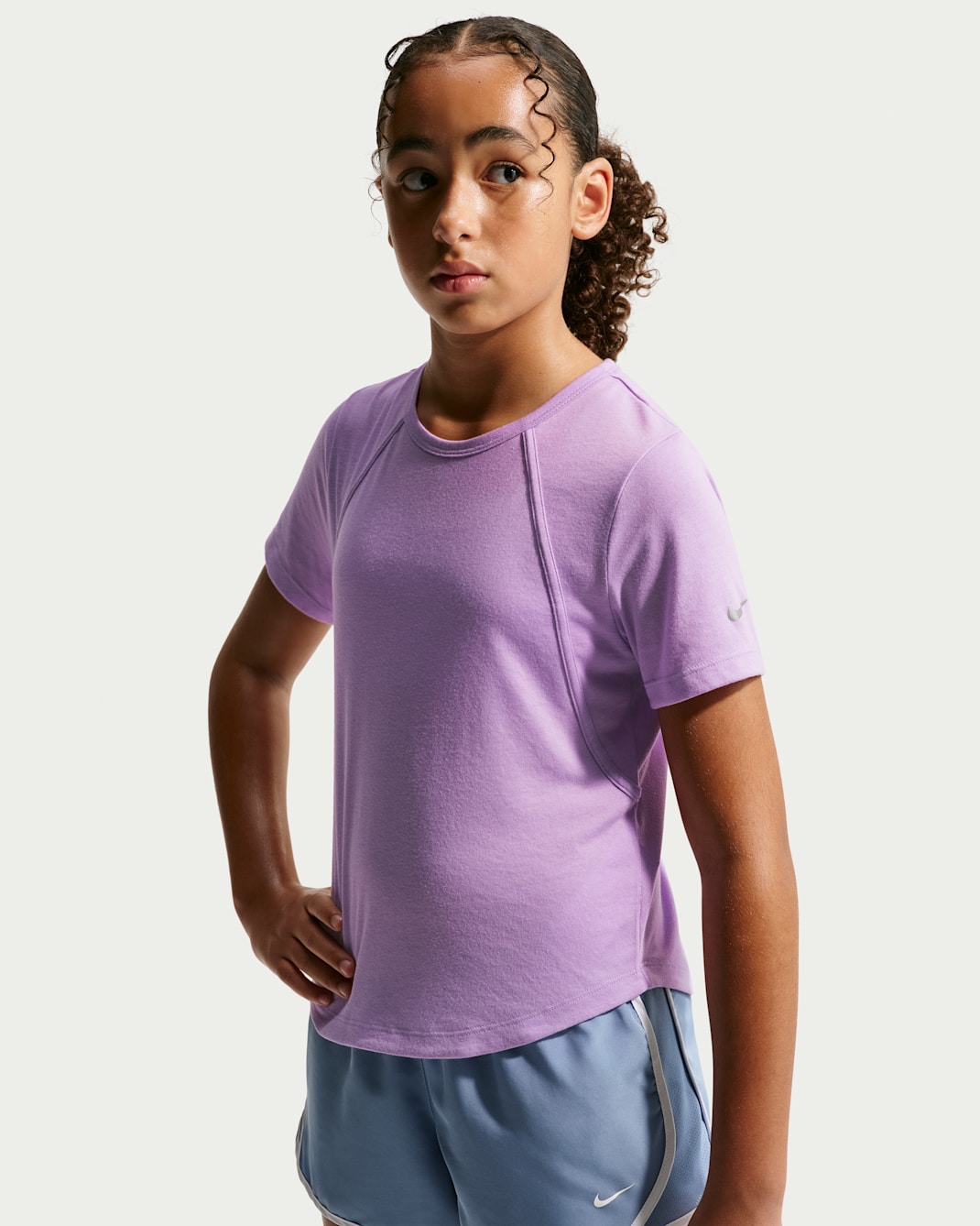 Nike Tempo Older Kids' (Girls') Dri-FIT Short-Sleeve Top - Violet Star/White