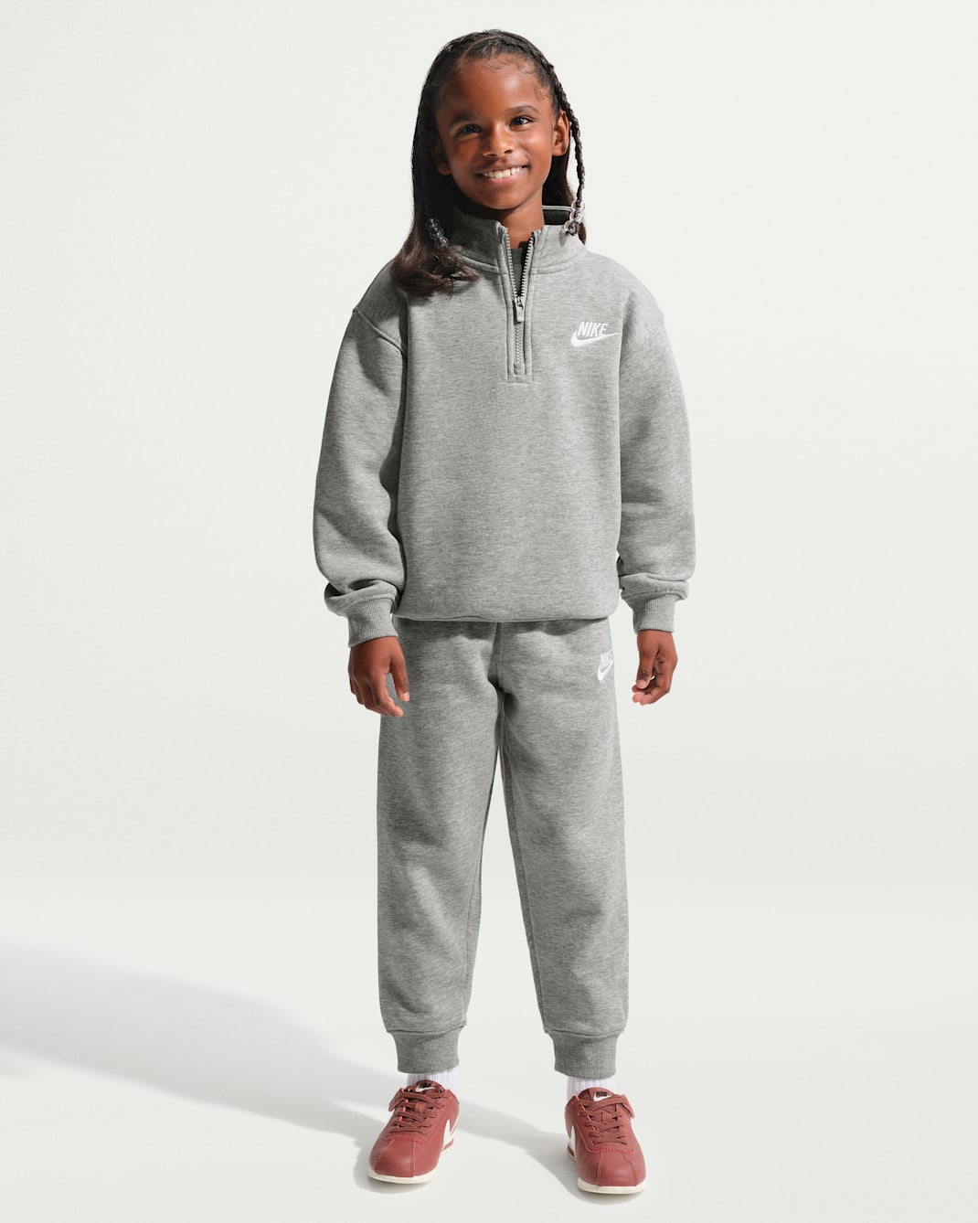Nike Club Little Kids' Fleece 2-Piece Quarter-Zip Set - Dark Grey Heather