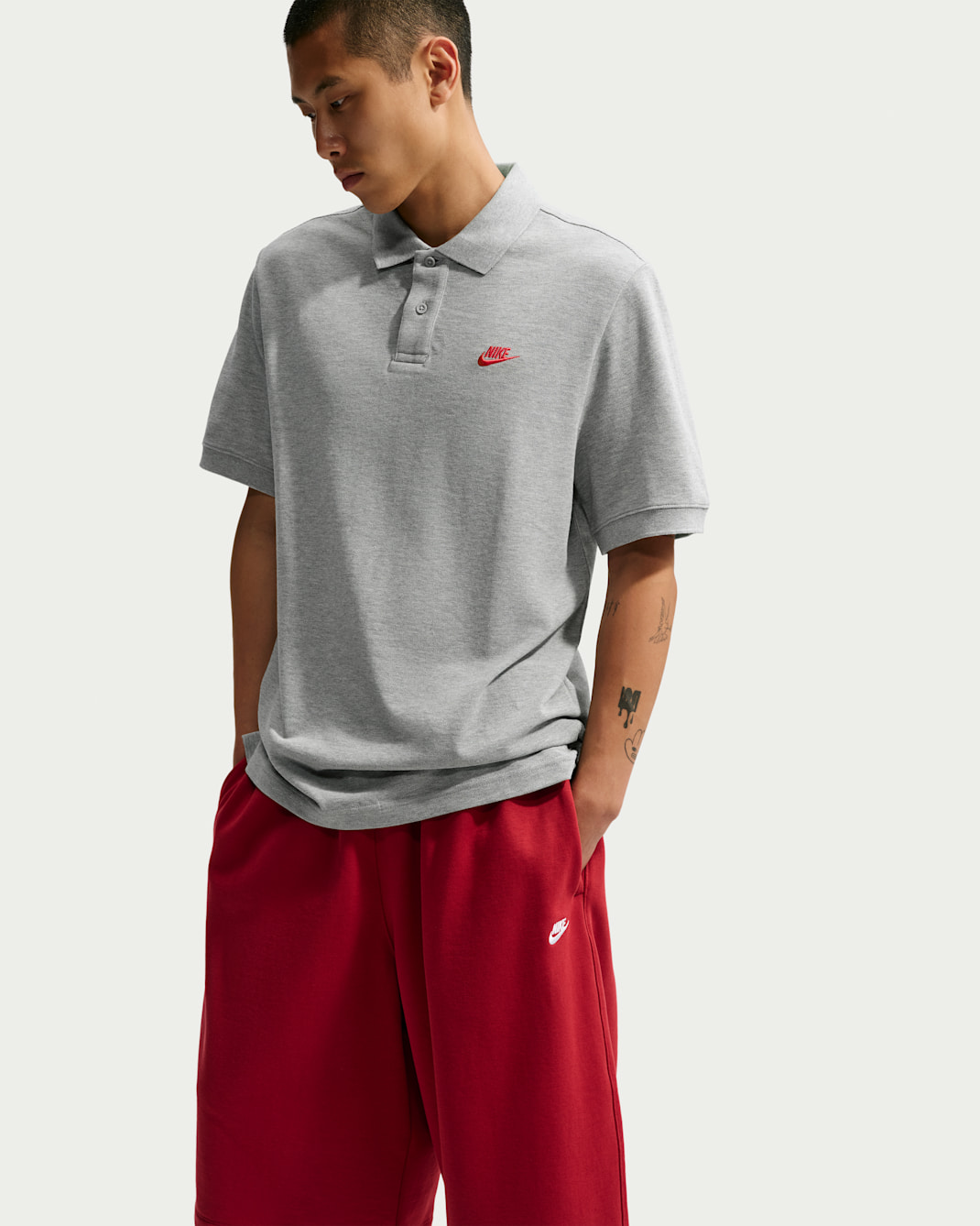 Nike Club Men's Short-Sleeve Polo - Dark Grey Heather/University Red