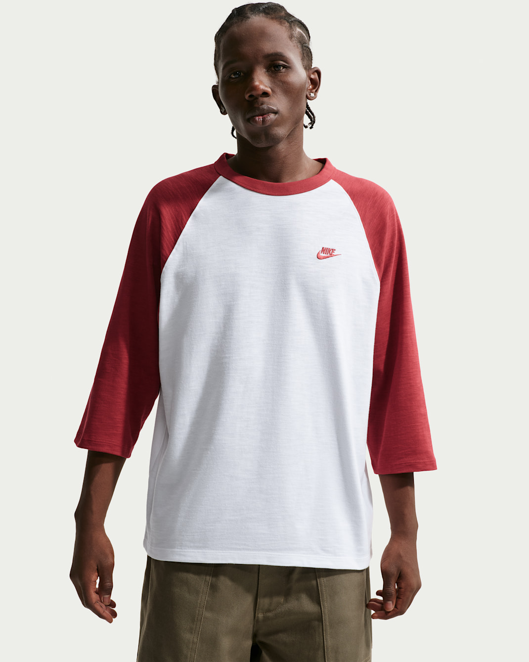 Nike Sportswear Club Men's 3/4-Sleeve Raglan Top - Team Crimson/White/Team Crimson