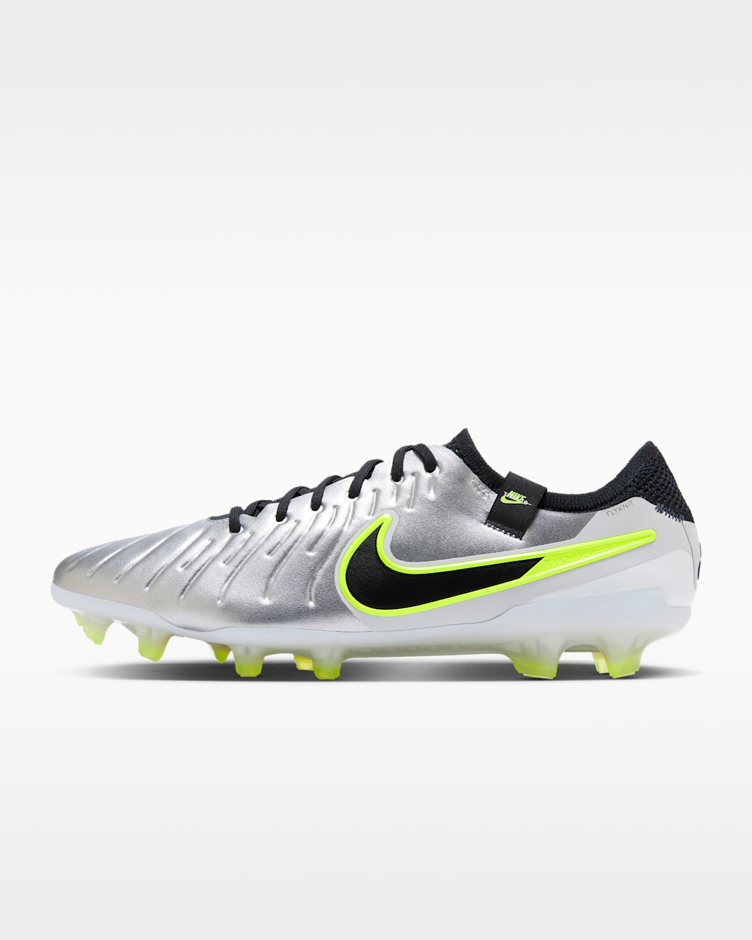 Nike Tiempo Legend 10 Elite 天然偏硬草地低筒足球釘鞋 - Metallic Silver/Volt/黑色