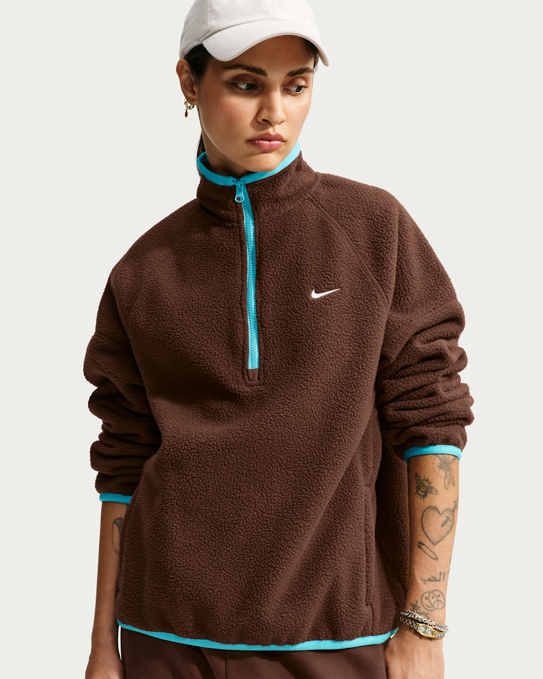 Nike Sportswear Women's Oversized Fleece Top - Cacao Wow/Baltic Blue/White