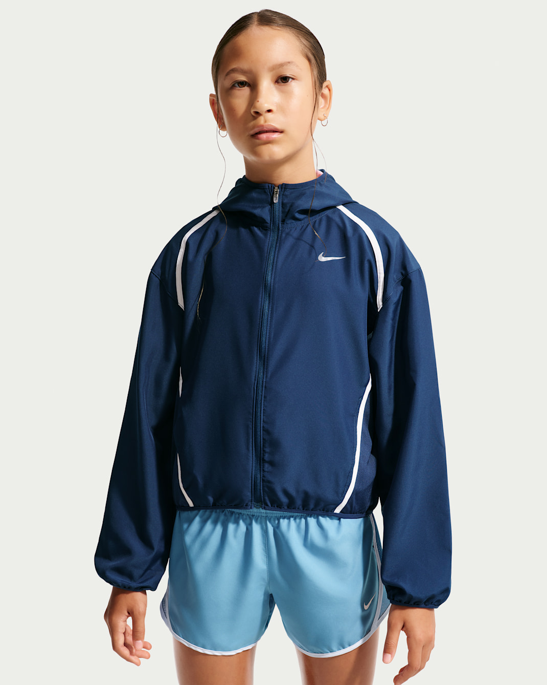 Nike Tempo Big Kids' (Girls') Repel Running Jacket - Midnight Navy/Midnight Navy/White