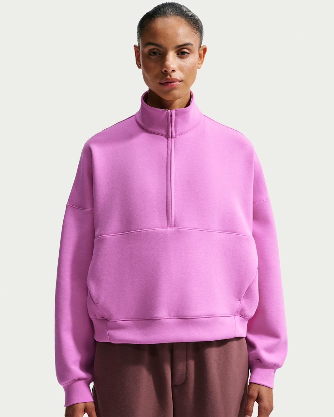 Nike 24.7 ImpossiblySoft Women's Dri-FIT Oversized 1/2-Zip Top - Light Magenta/Desert Berry