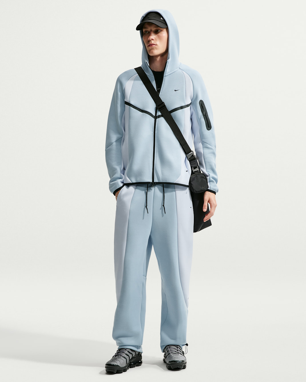 Nike Tech Färgblock Fleecebyxor med öppen fåll för män - Light Armory Blue/Football Grey/Svart