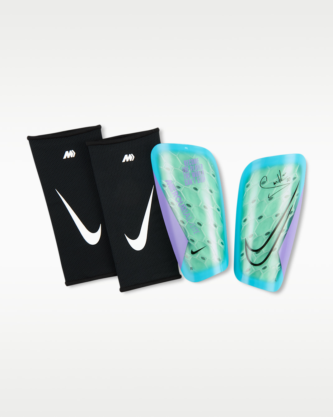 Protège-tibias de foot Nike Mercurial Lite « Sam Kerr » - Green Glow/Atomic Violet/Noir
