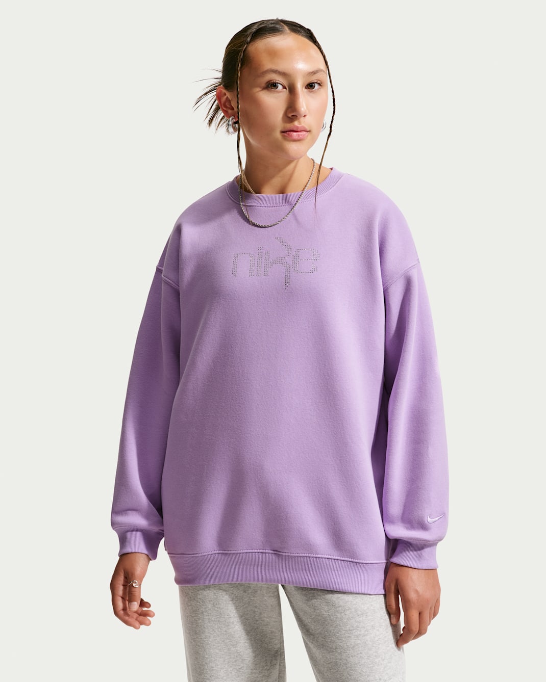 Sweat oversize à col ras-du-cou Nike Studio Fleece pour pré-ado (fille) - Violet Star
