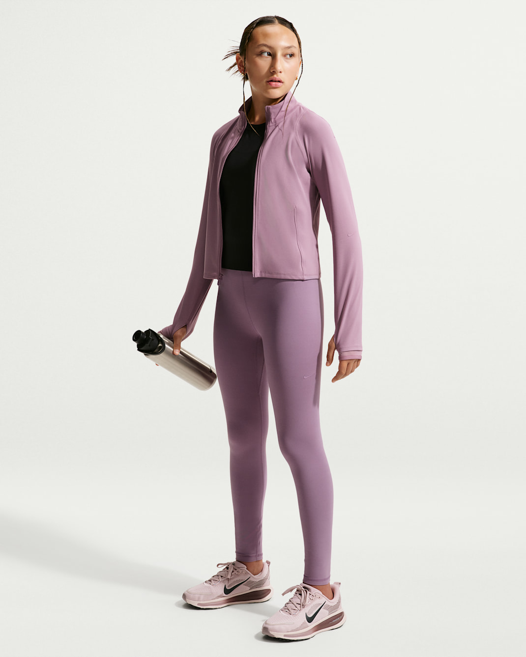 Højtaljede Nike Mavn-leggings i fuld længde til piger - Violet Dust/Violet Dust
