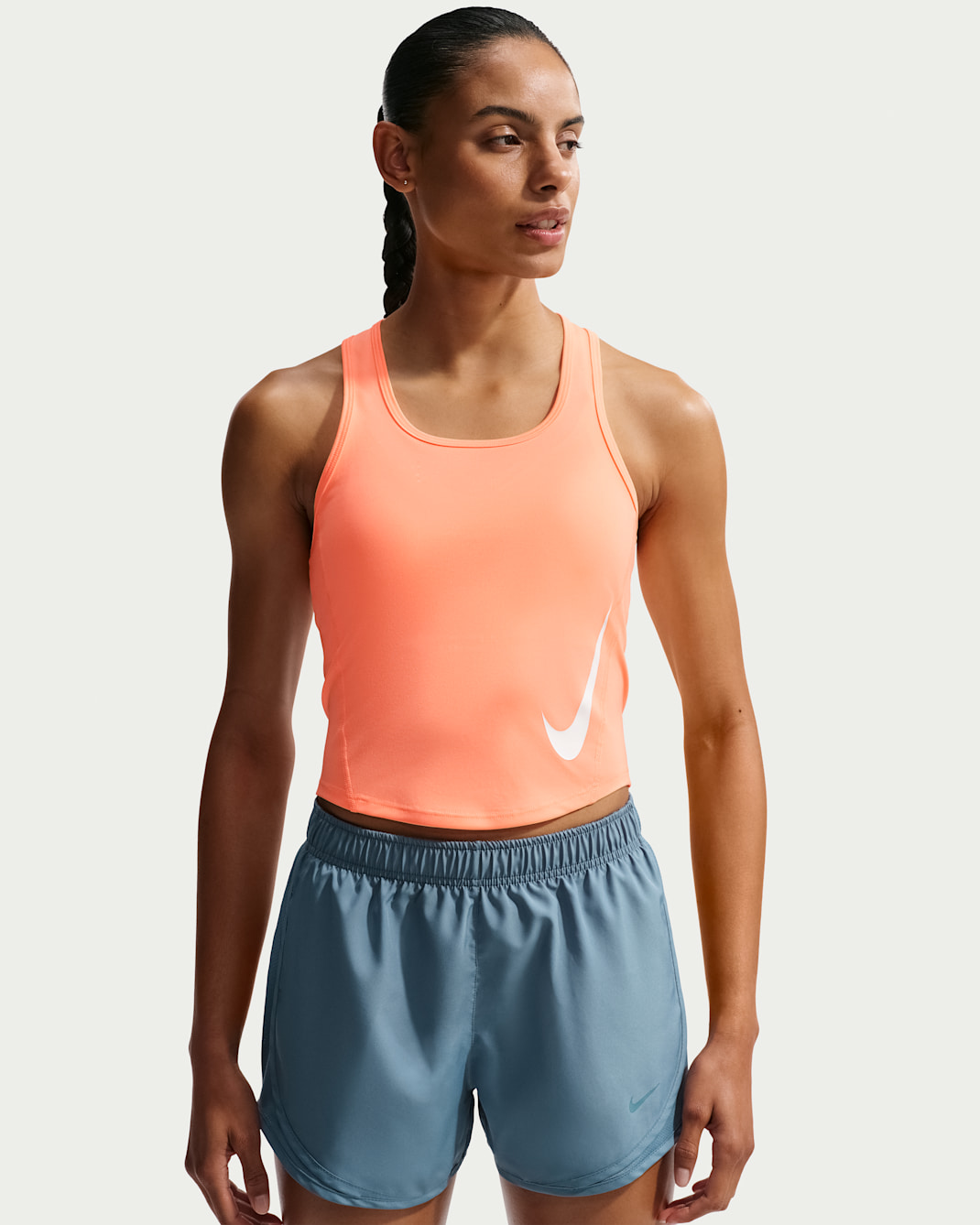 Camiseta de tirantes de correr Dri-FIT para mujer Nike Tempo Swoosh - Naranja pulso/Polvo fotón/Blanco