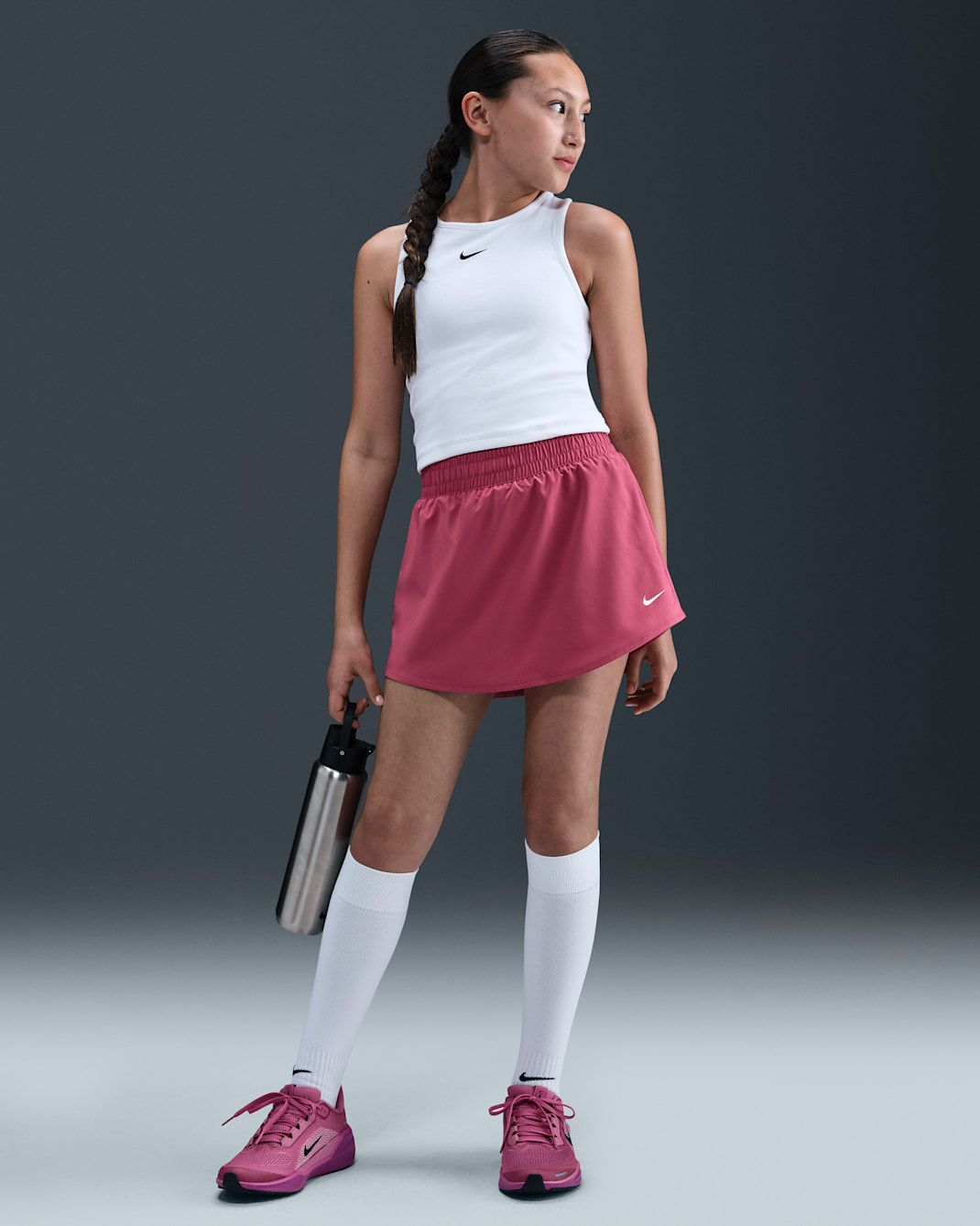 Skort Dri-FIT de tiro alto para niña talla grande Nike One - Remolacha dulce/Blanco