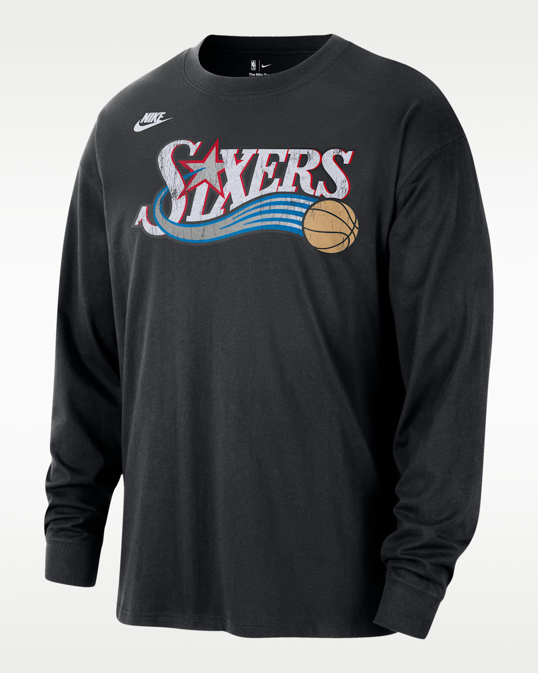 Playera de manga larga Nike de la NBA para hombre Philadelphia 76ers Essentials Hardwood Classics - Negro