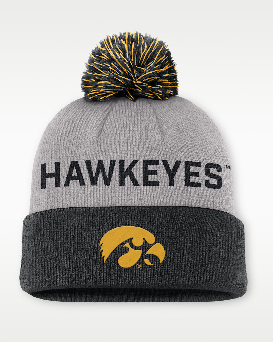 Iowa Primetime Peak Men's Nike College Cuffed Pom Beanie - Grey