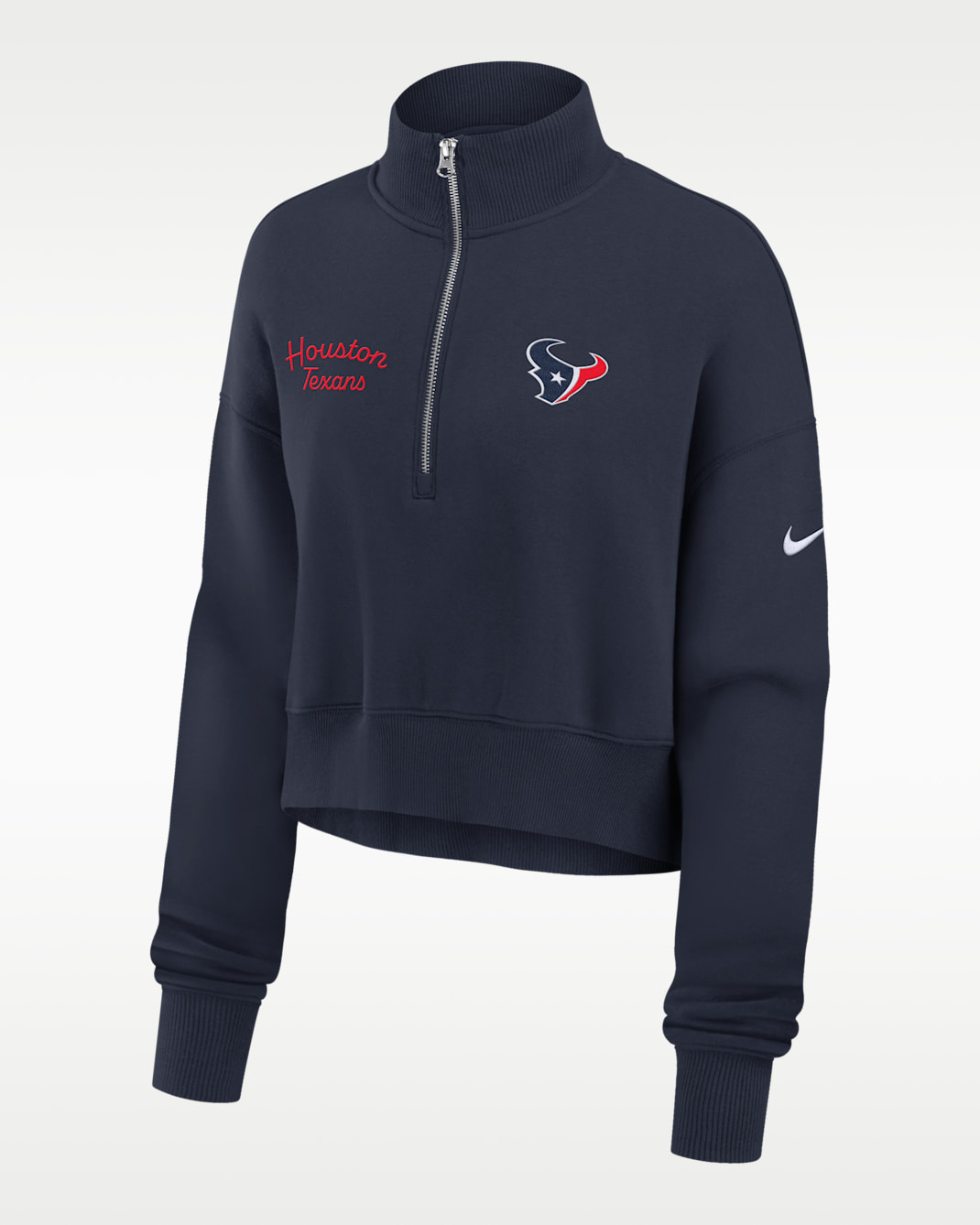 Sudadera de cuello redondo Nike de la NFL cropped de cierre de 1/4 para mujer Houston Texans Phoenix - Azul marino