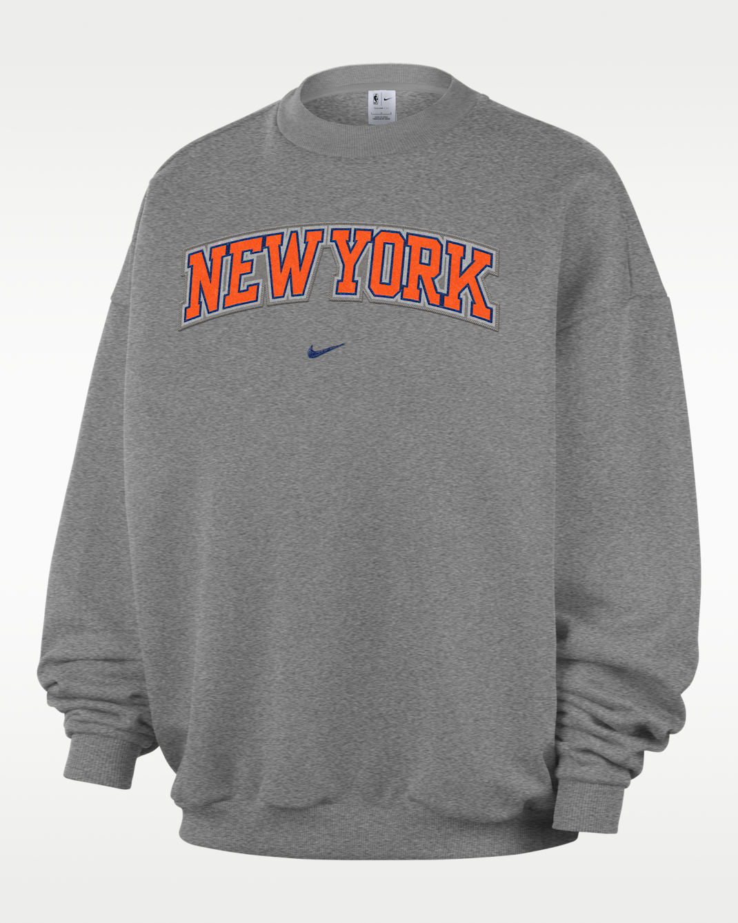 New York Knicks Standard Issue Men's Fleece Crew - Dark Grey Heather/Pale Ivory