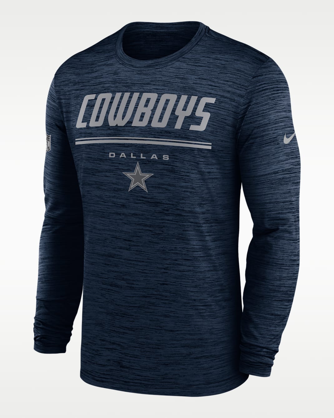 Dallas Cowboys Sideline Team Issue Velocity Men's Nike Dri-FIT NFL Long-Sleeve T-Shirt - Navy/Silver/Silver