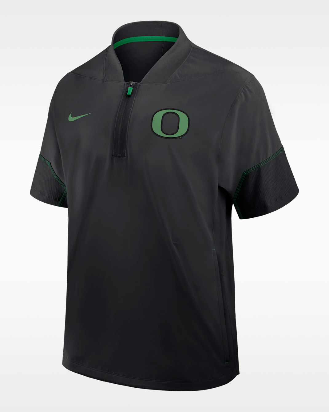 Oregon Sideline Coach Men's Nike College 1/2-Zip Short-Sleeve Hooded Jacket - Black/Green