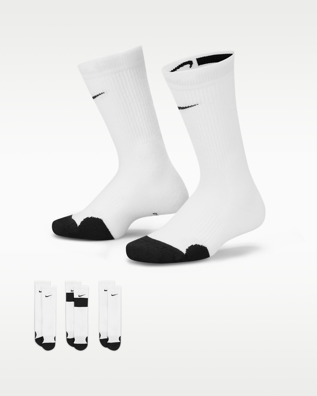 Calcetines largos de básquetbol para niños Nike Elite (3 pares) - Blanco/Negro