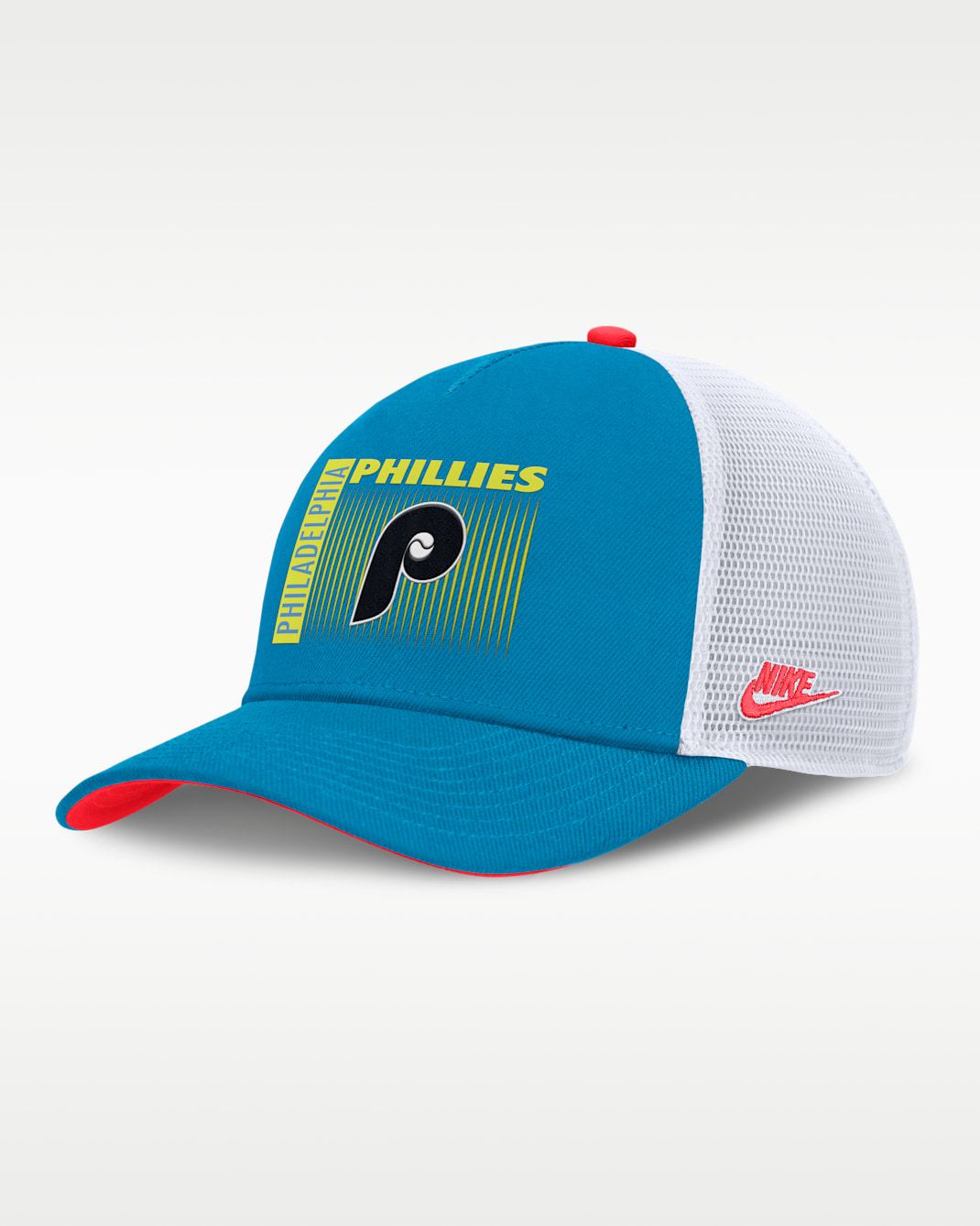 Gorra de rejilla Nike Dri-FIT de la MLB ajustable para hombre Philadelphia Phillies Neon 90s Rise - Azul