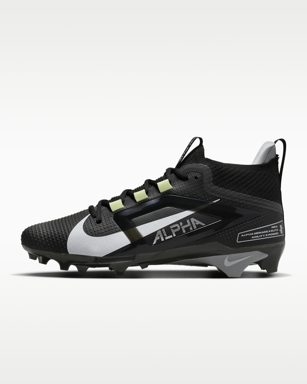 Nike Alpha Menace 4 Elite Football Cleats - Black/Light Smoke Grey/Metallic Silver/White