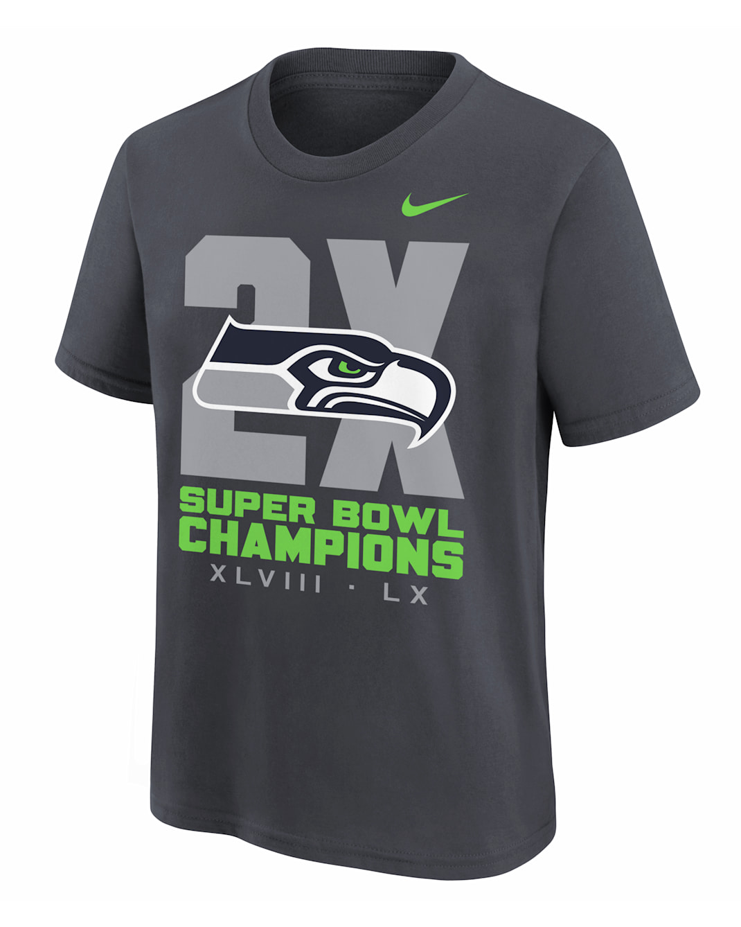 Seattle Seahawks Super Bowl LX Champions Seven-Time Champs Big Kids' Nike NFL T-Shirt - Anthracite