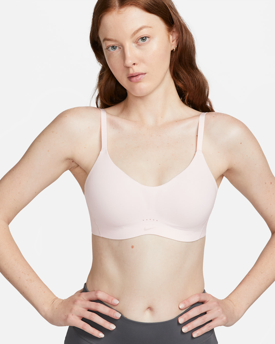 Bra deportivo de baja sujeción con almohadillas para mujer Nike Alate Minimalist - Rosa suave claro/Malva piedra/Rosa Oxford