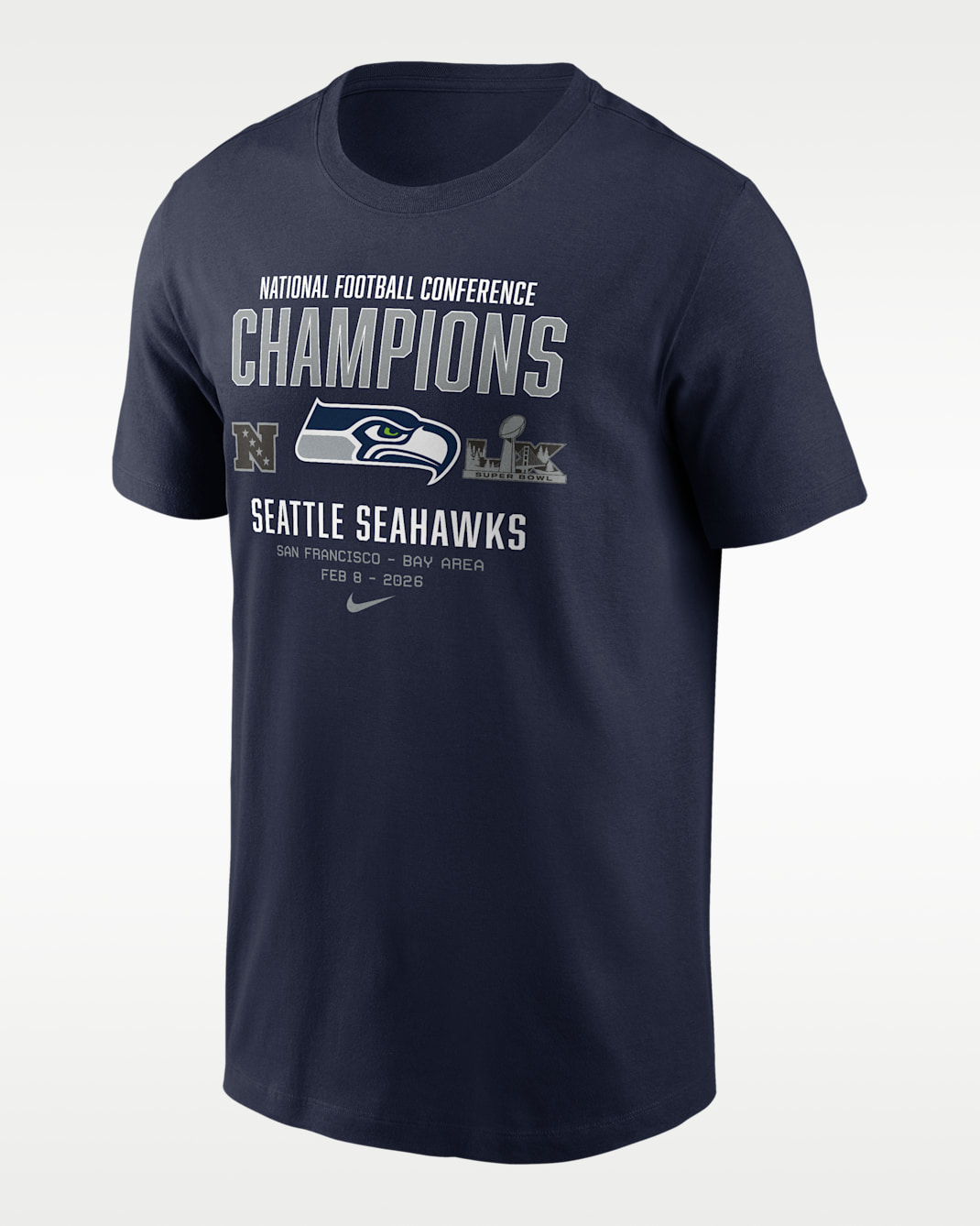 Playera Nike de la NFL para hombre Seattle Seahawks 2026 NFC Champions Team Nation - Azul marino