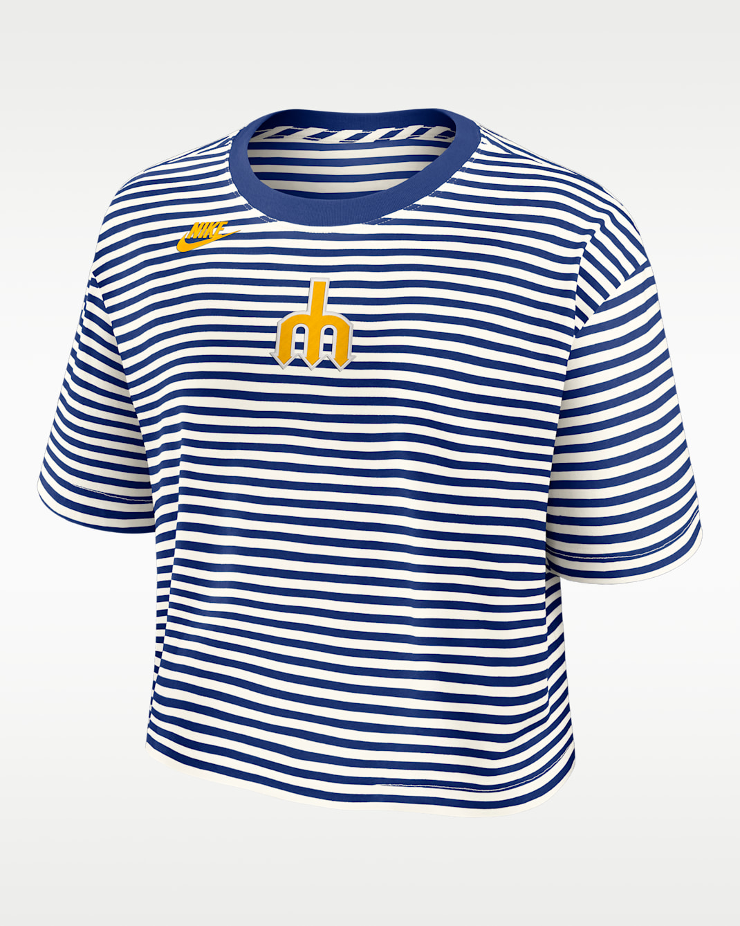 Playera Nike de la MLB cropped para mujer Seattle Mariners Cooperstown Logo Striped - Azul enérgico