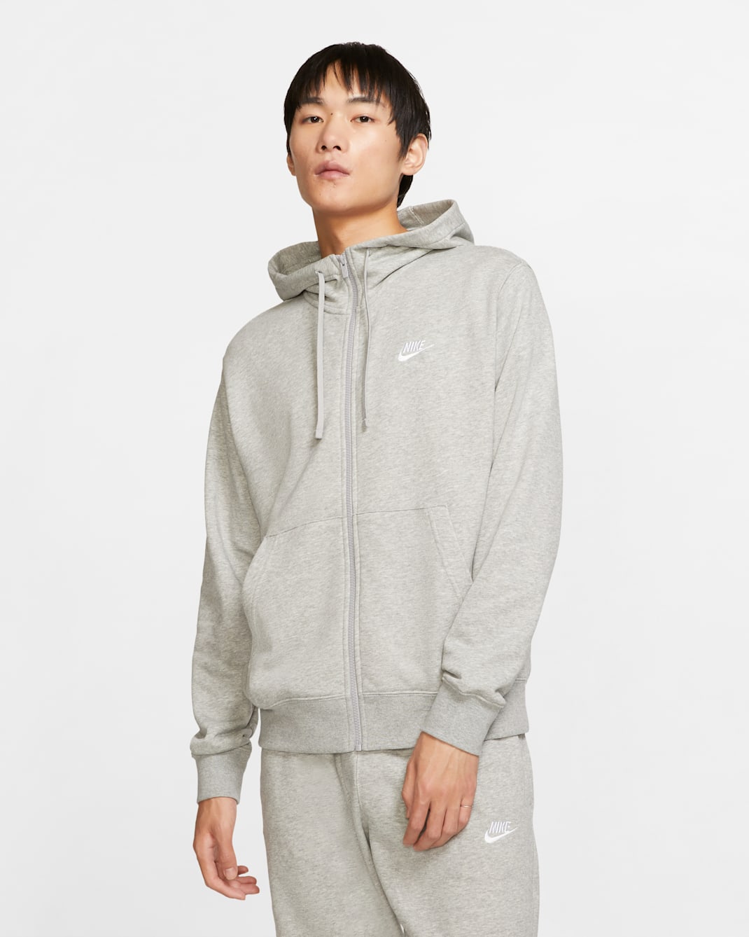 Nike Sportswear Club Men's Full-Zip Hoodie - Dark Grey Heather/Matte Silver/White