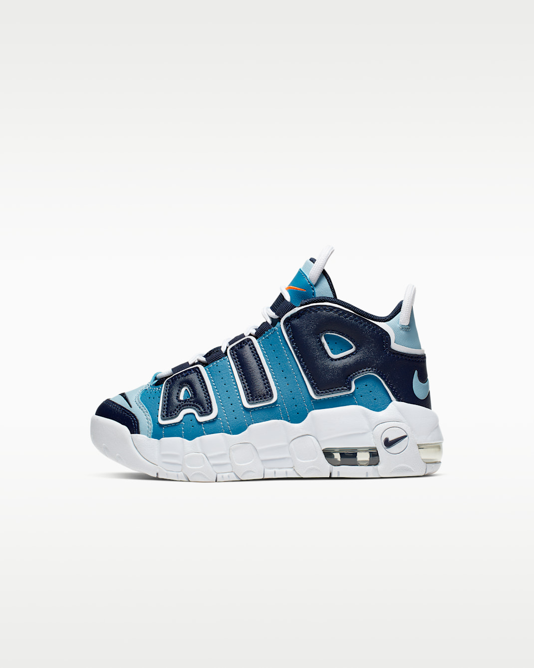 Calzado para niño talla pequeña Nike Air More Uptempo - Tormenta del Egeo/Naranja total/Azul militar claro/Azul oscuro